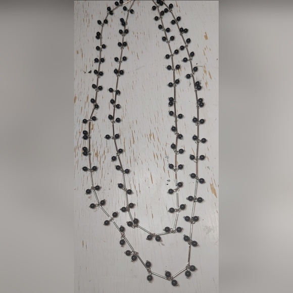 Double Layer Black Imitation Pearl Bobble With Silver Necklace Jewelry Accessory - Picture 6 of 7